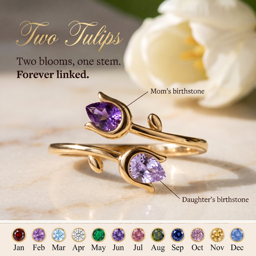 Two Tulips — Mother & Daughter Birthstone Ring