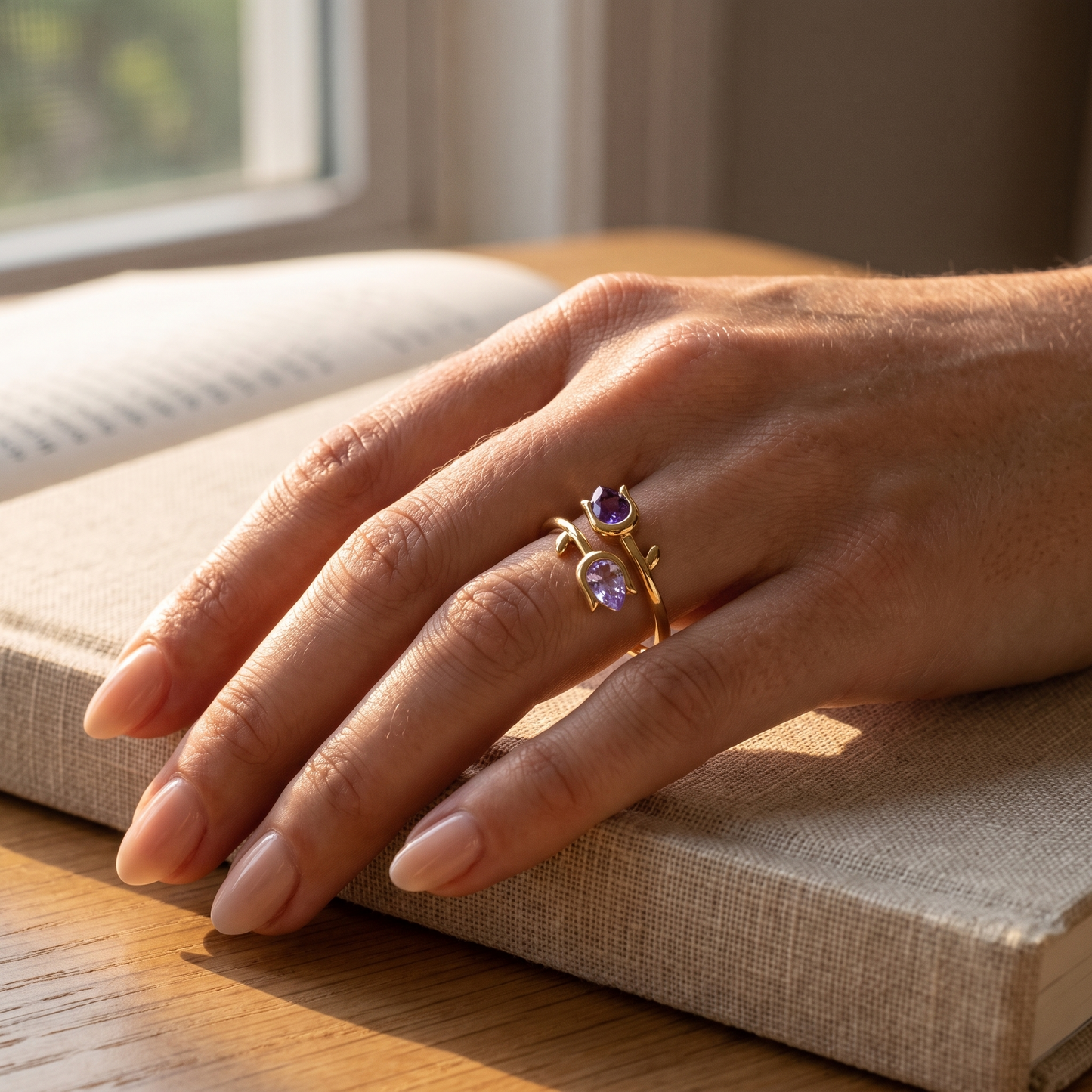 Two Tulips — Mother & Daughter Birthstone Ring