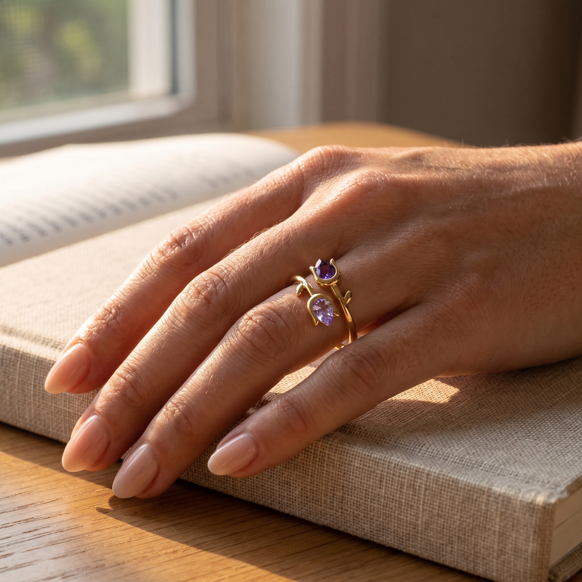 Two Tulips — Mother & Daughter Birthstone Ring