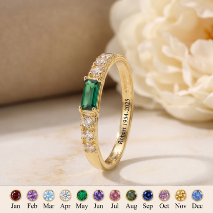 Heaven's Embrace — Emerald Cut Memorial Birthstone Ring