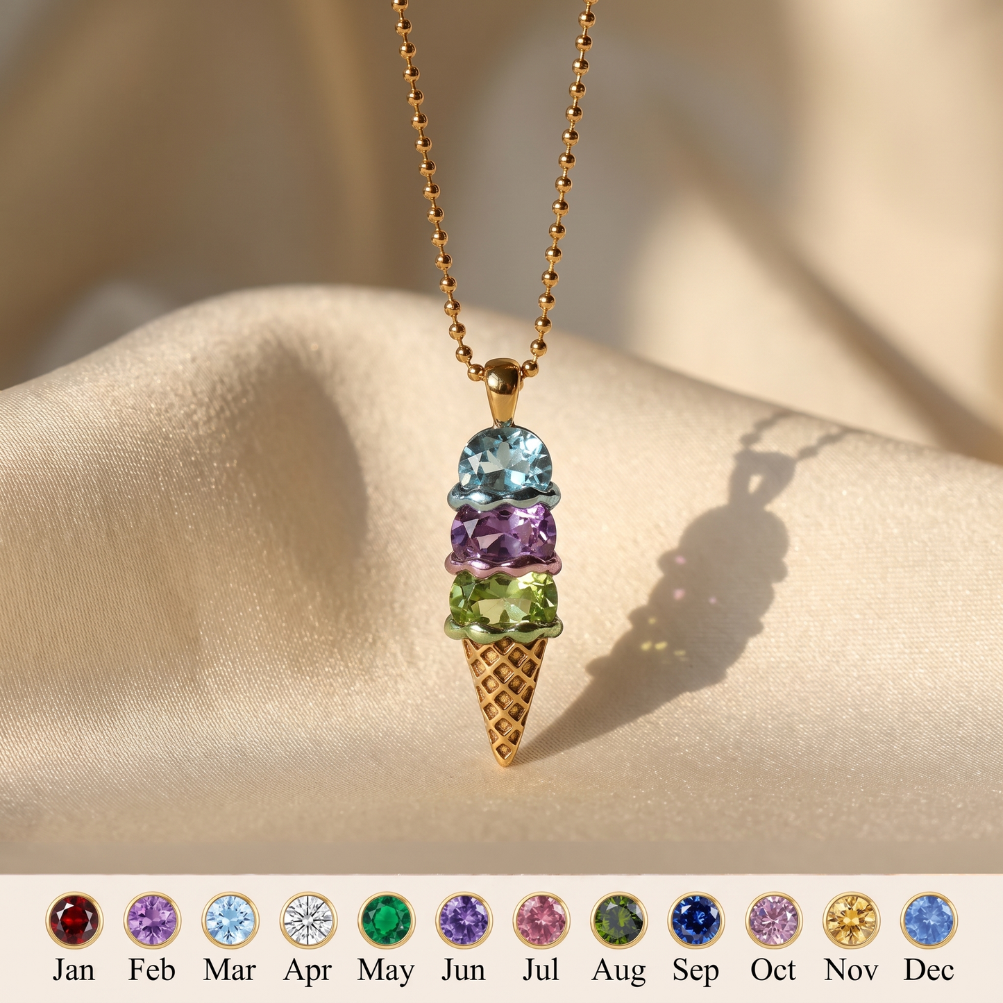 Never Melts — Mother's Ice Cream Birthstone Necklace