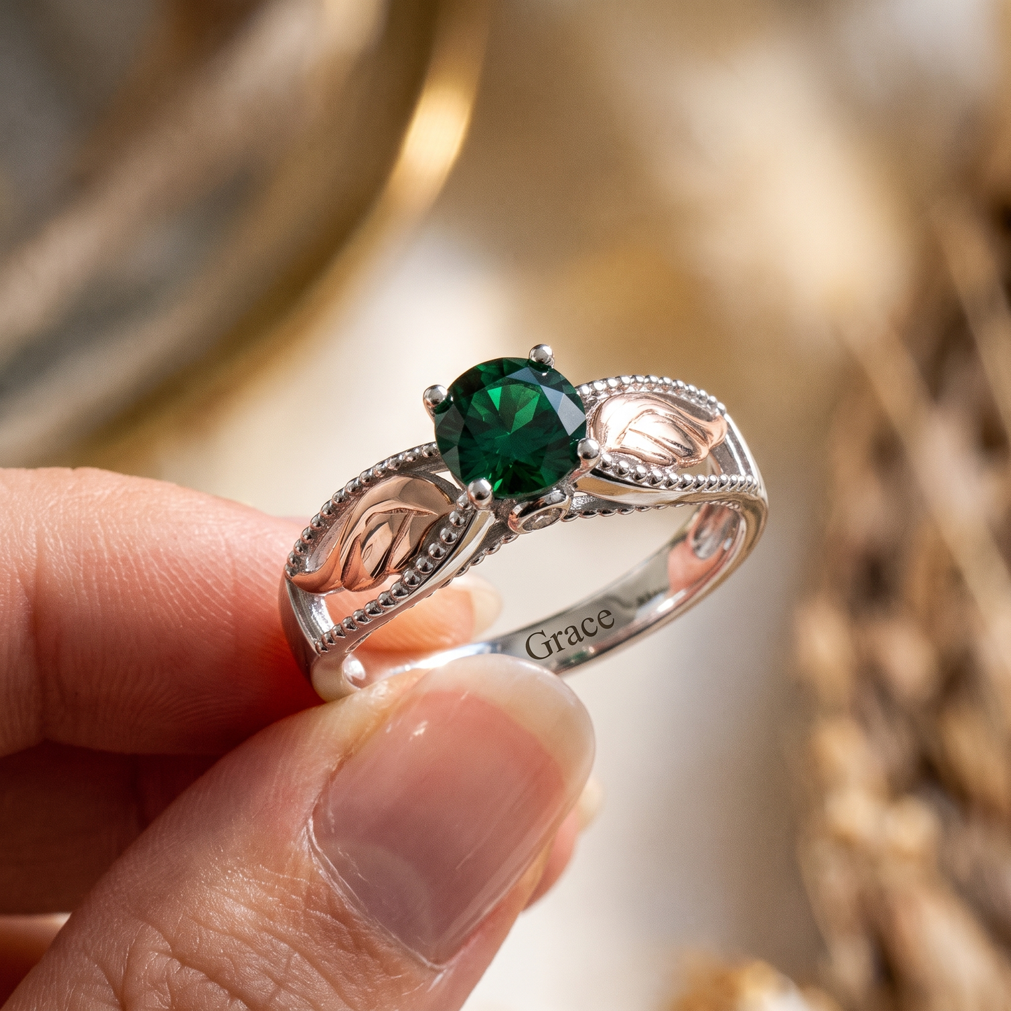 Wrapped in Wings — Angel Wing Memorial Birthstone Ring