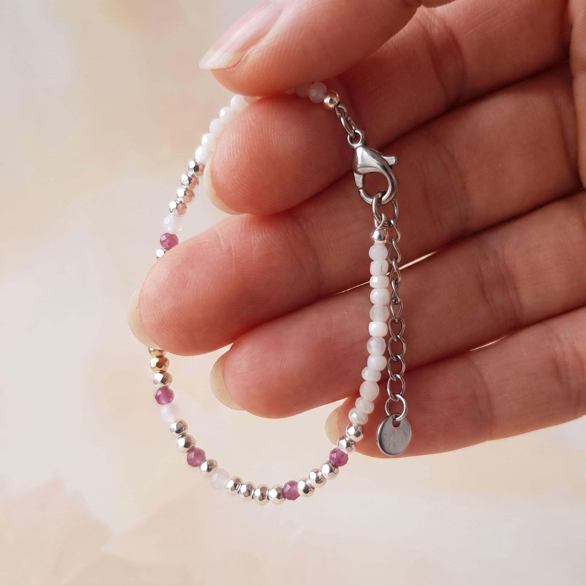 This Is Your Fight — Pink Tourmaline Morse Code Bracelet