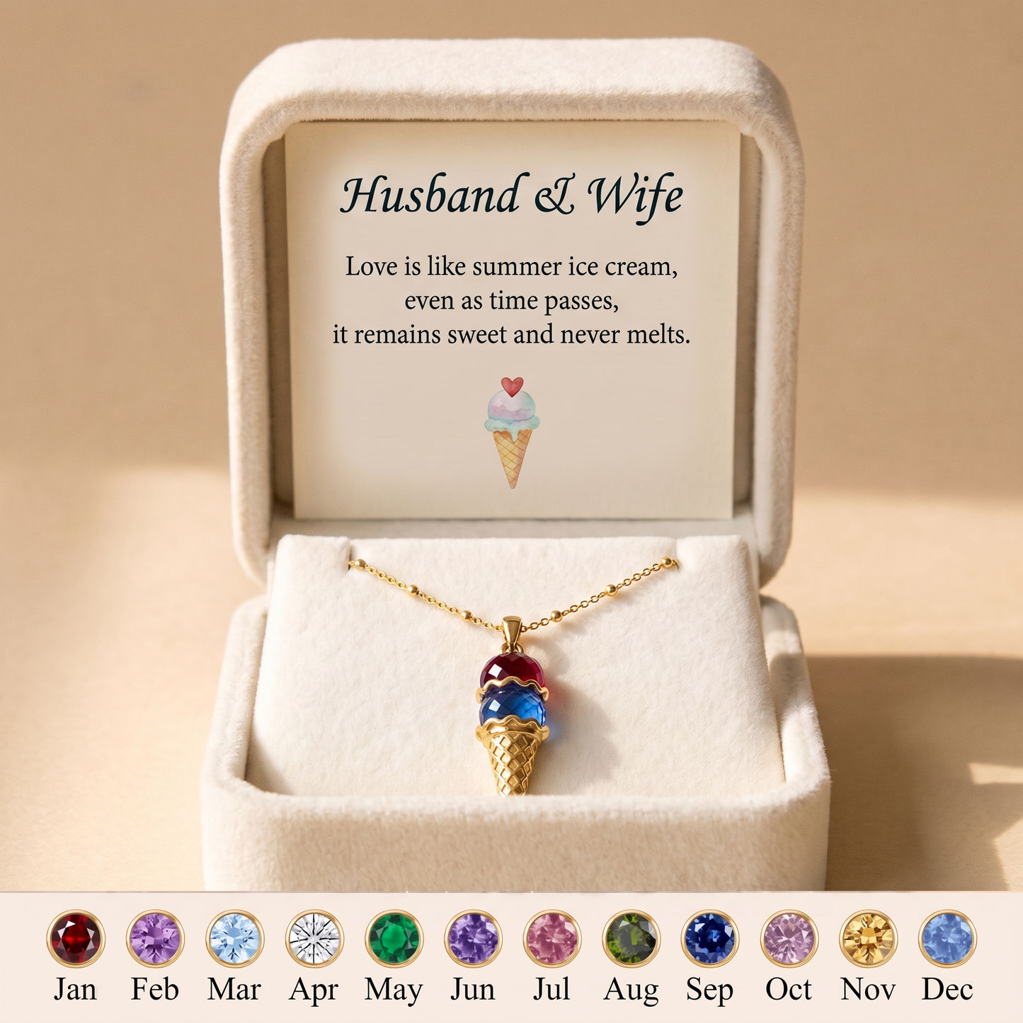 Sweeter Together — Couples Ice Cream Birthstone Necklace