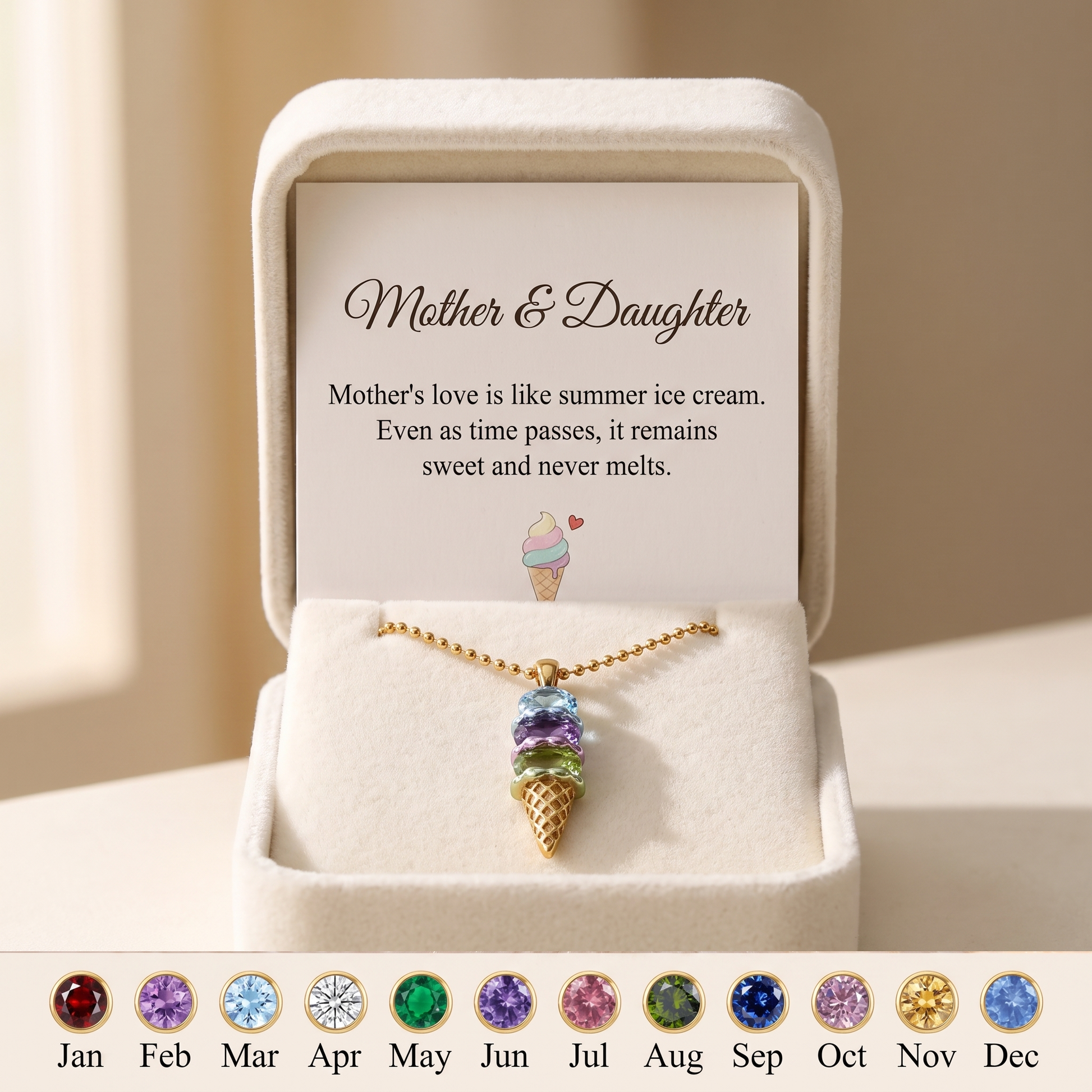 Never Melts — Mother's Ice Cream Birthstone Necklace