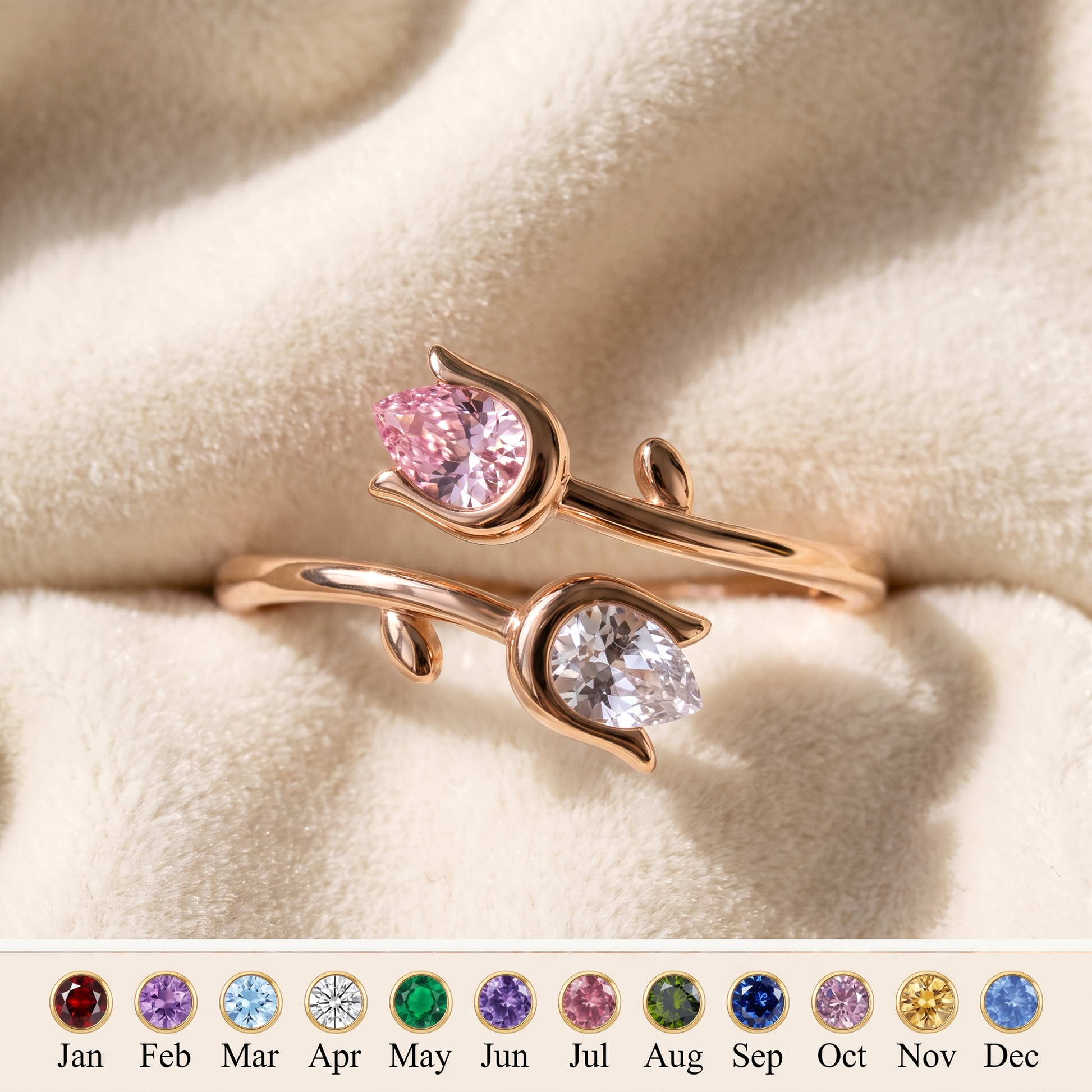 Two Tulips — Mother & Daughter Birthstone Ring