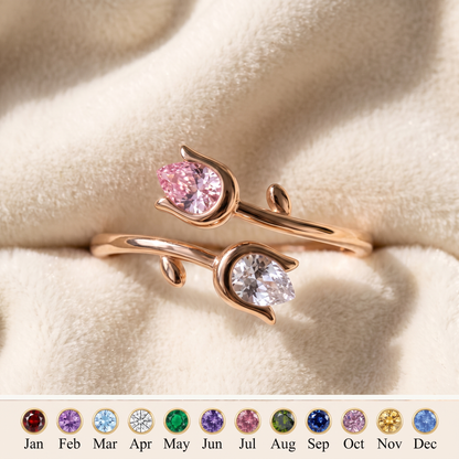 Two Tulips — Mother & Daughter Birthstone Ring