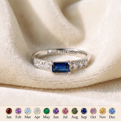 Heaven's Embrace — Emerald Cut Memorial Birthstone Ring