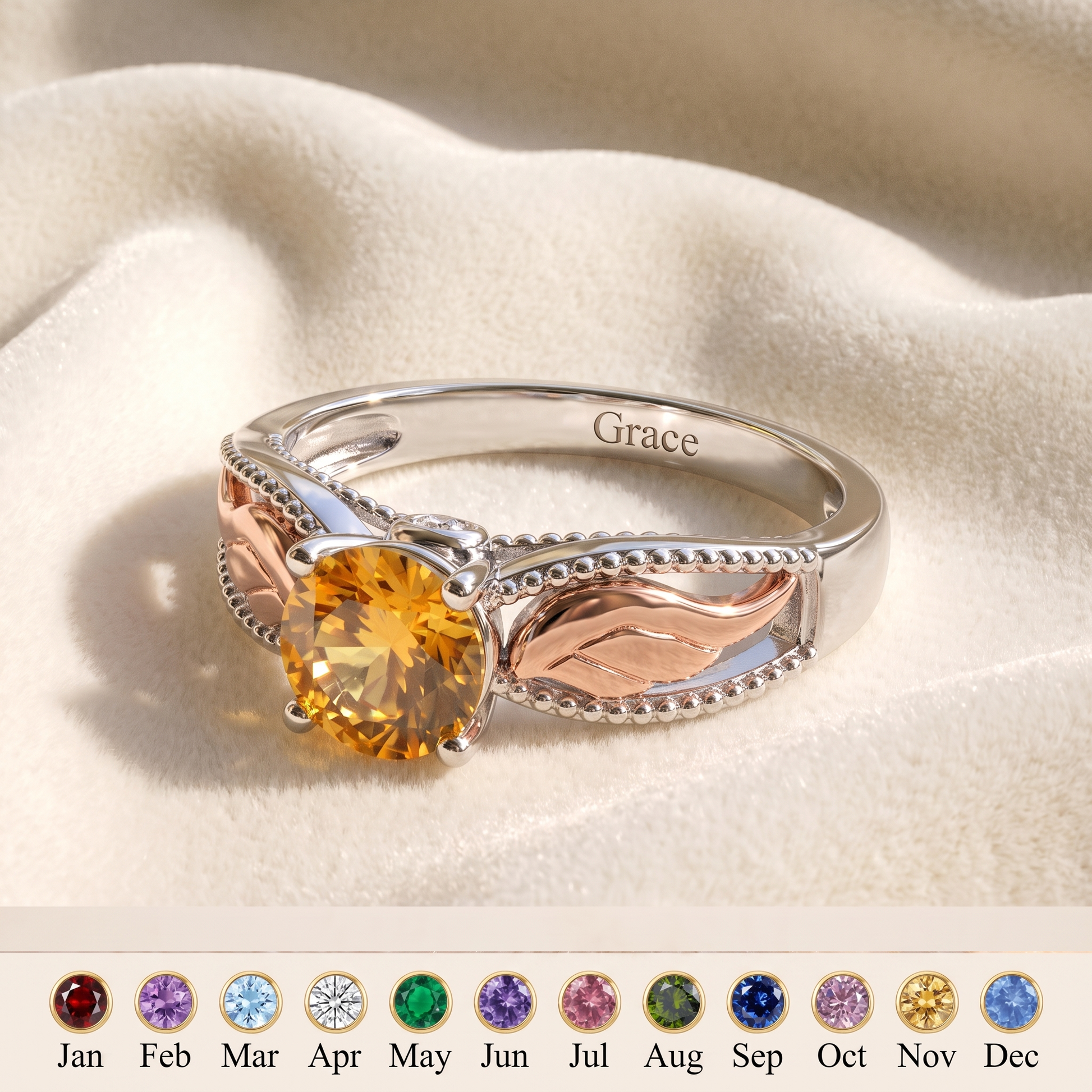 Wrapped in Wings — Angel Wing Memorial Birthstone Ring