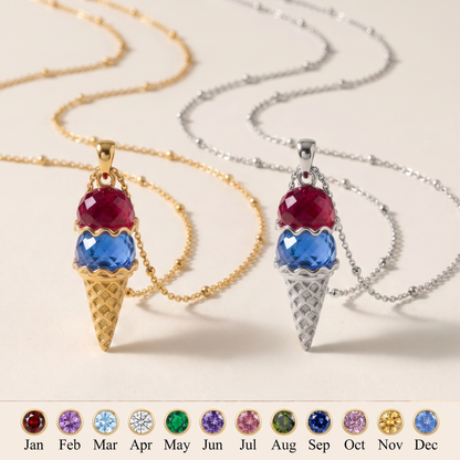 Sweeter Together — Couples Ice Cream Birthstone Necklace