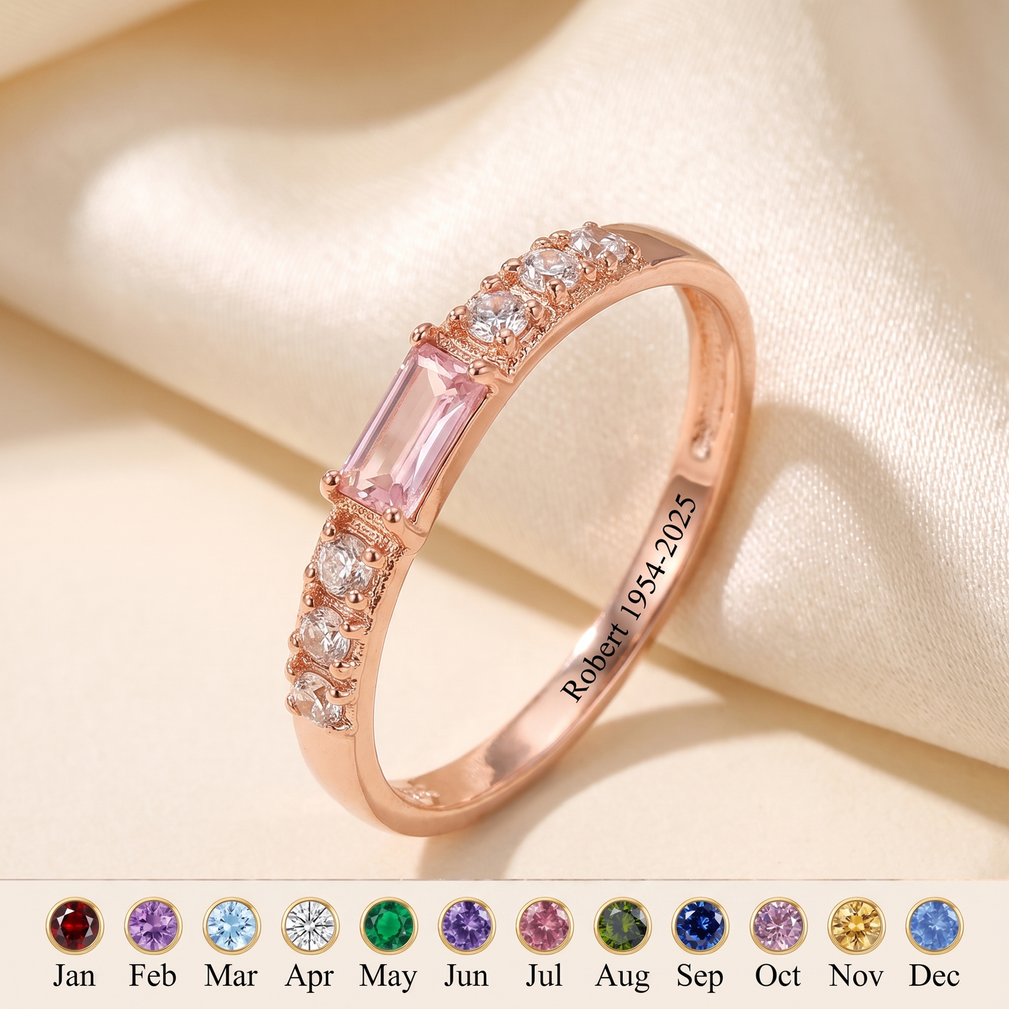 Heaven's Embrace — Emerald Cut Memorial Birthstone Ring