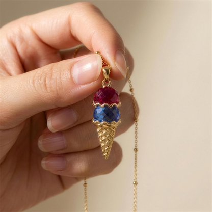 Sweeter Together — Couples Ice Cream Birthstone Necklace held in hand